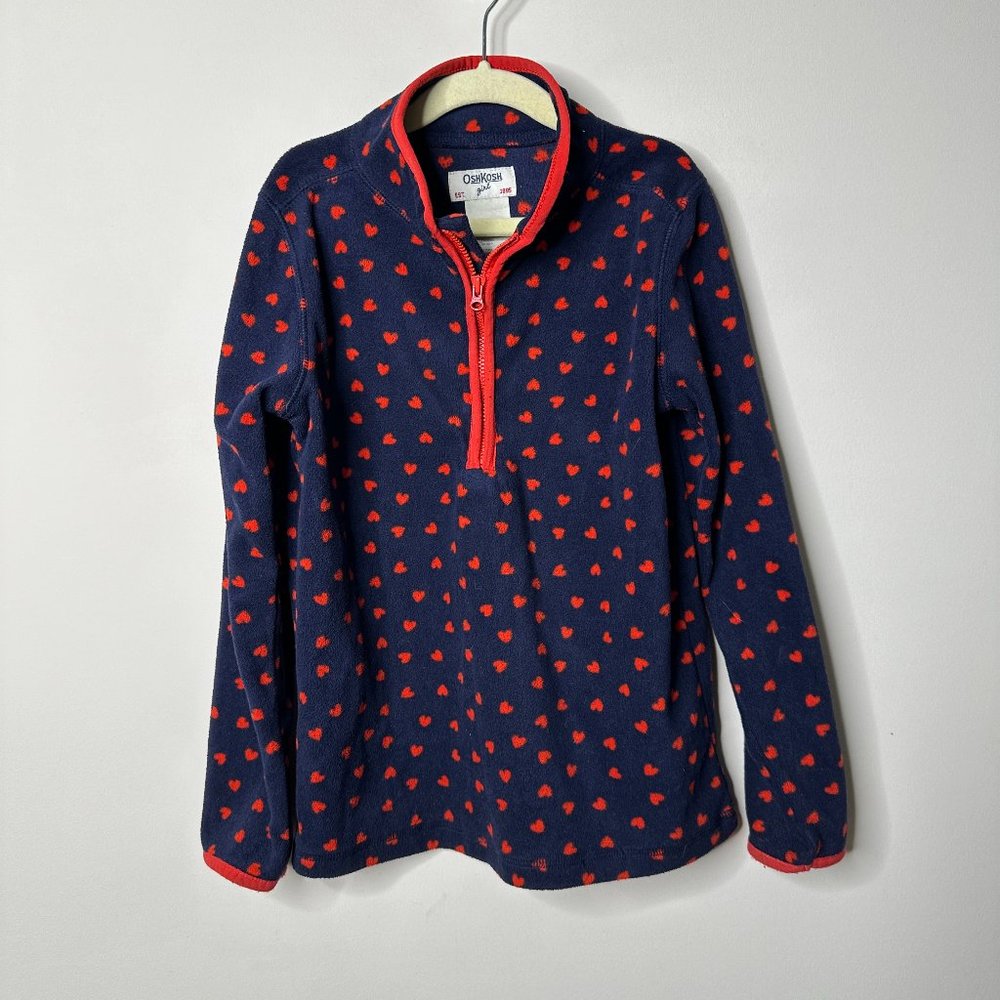 OshKosh Blue/Red Heart Fleece 1/4 Zip Pullover Girls Size 8